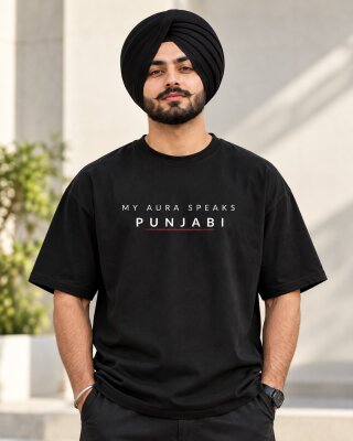 Aura Punjabi Black Oversized T-Shirt - Haubett India product image