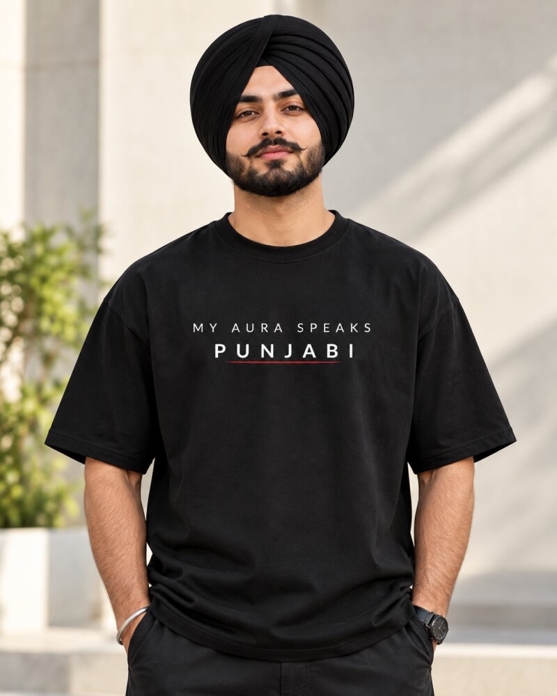 Aura Punjabi Black Oversized T-Shirt - Haubett India product image
