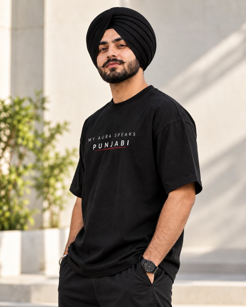 Aura Punjabi Black Oversized T-Shirt - Haubett India product image
