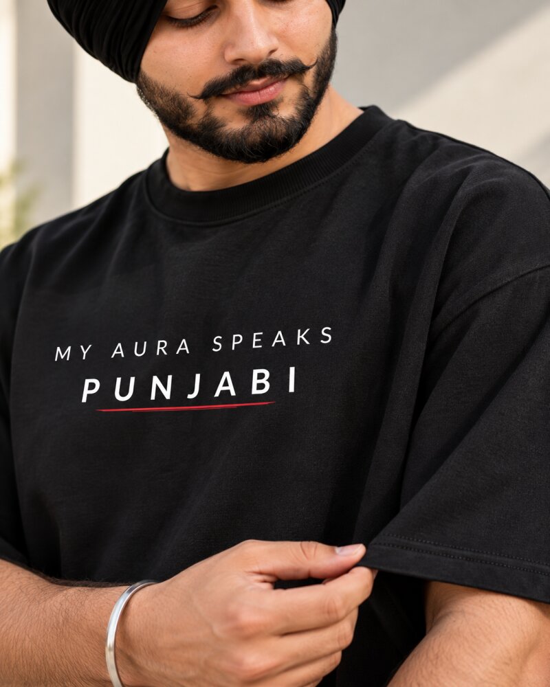 Aura Punjabi Black Oversized T-Shirt - Haubett India product image