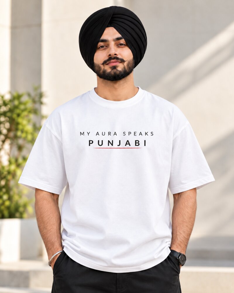 Aura Punjabi White Oversized T-Shirt - Haubett India product image