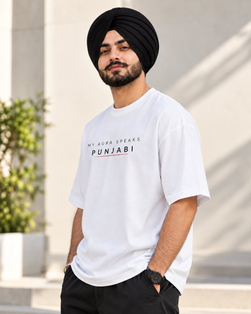 Aura Punjabi White Oversized T-Shirt - Haubett India product image