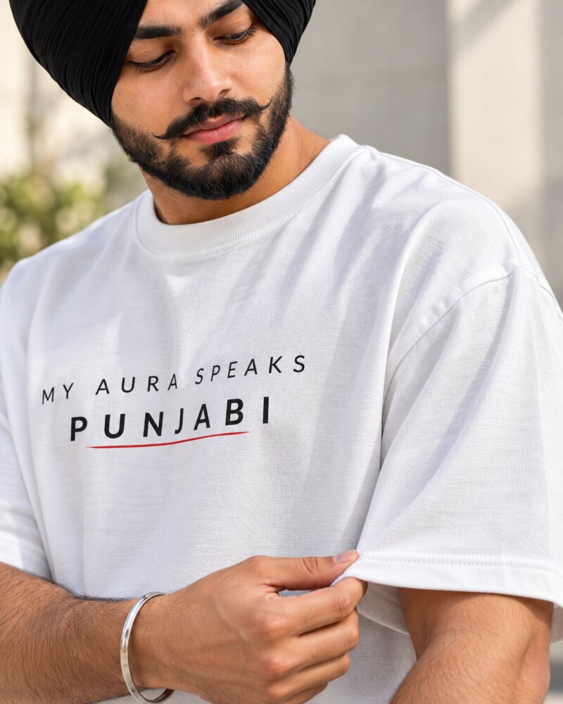 Aura Punjabi White Oversized T-Shirt - Haubett India product image