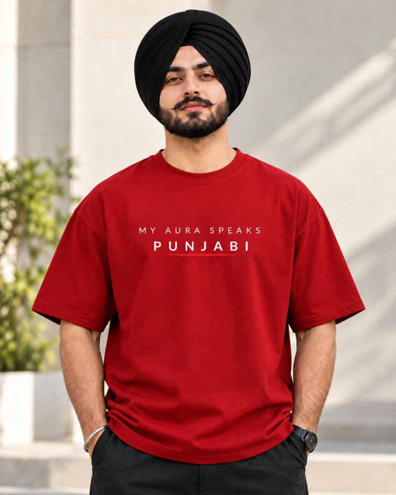 Aura Punjabi Red Oversized T-Shirt - Haubett India product image
