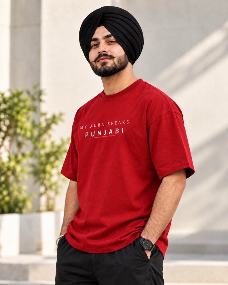 Aura Punjabi Red Oversized T-Shirt - Haubett India product image