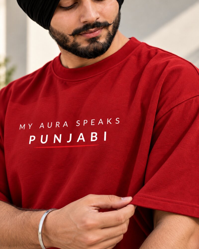 Aura Punjabi Red Oversized T-Shirt - Haubett India product image