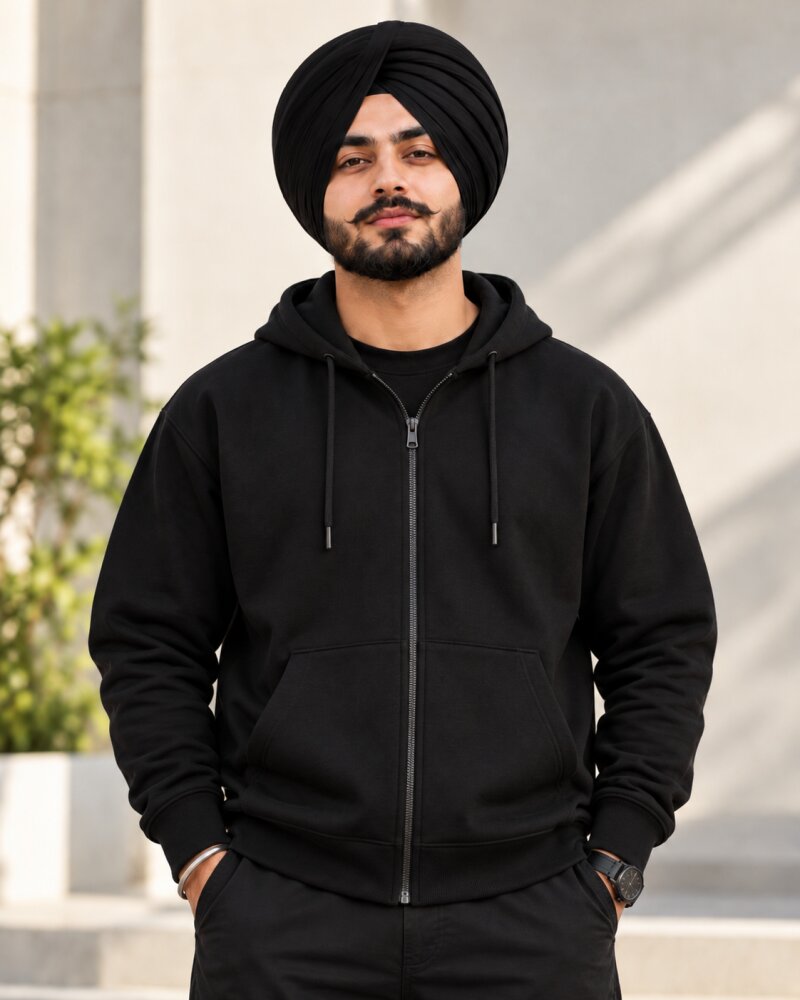 Aura Punjabi Black Zipper Hoodie - Haubett India product image