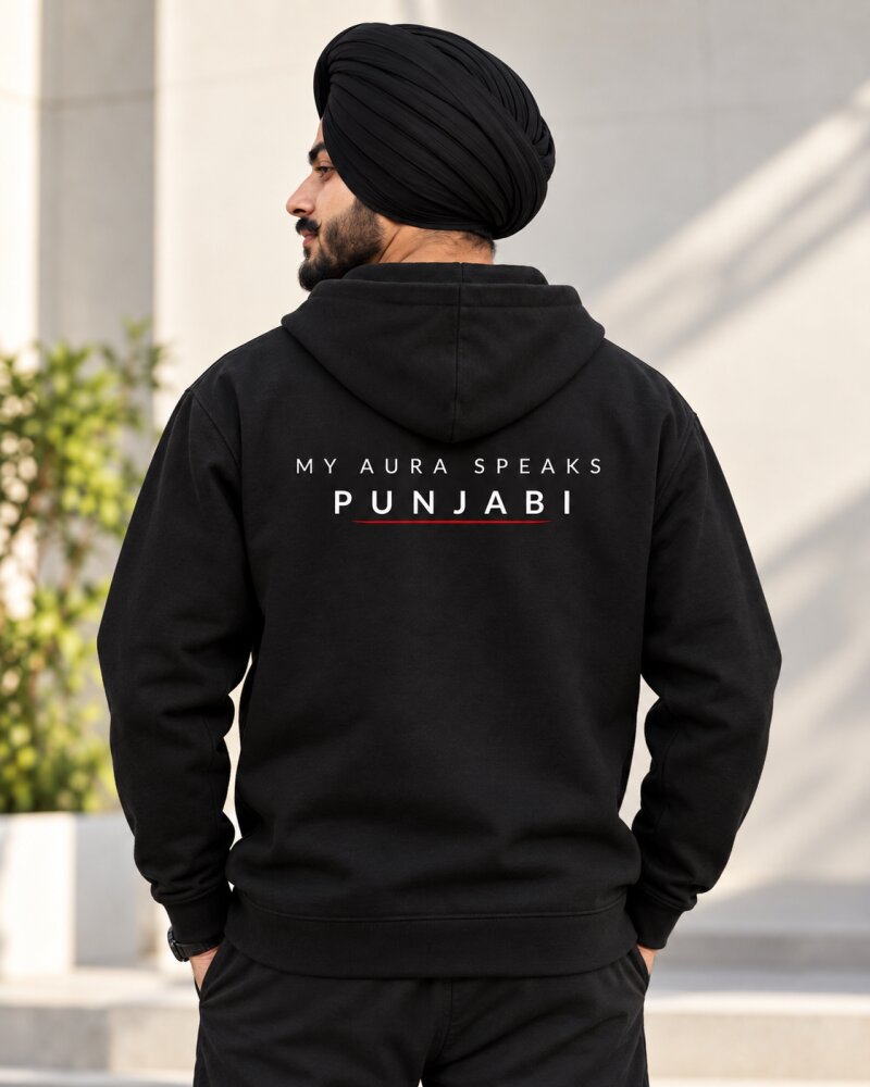 Aura Punjabi Black Zipper Hoodie - Haubett India product image