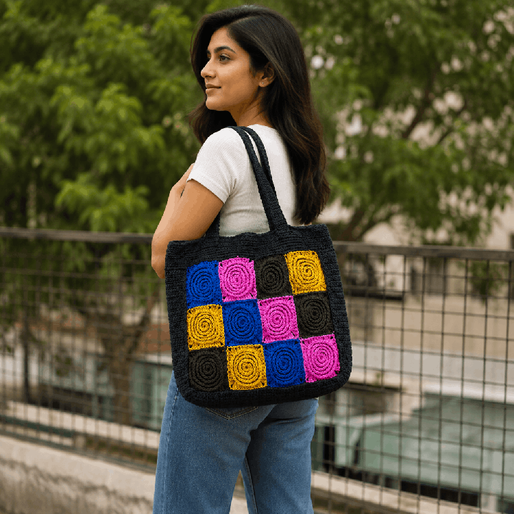 Handmade Crochet Tote Bag – front view