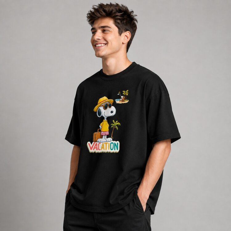 Snoopy Vacation Oversized Graphic T-Shirt for Men – front view