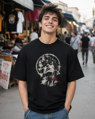 Abstract Portrait Oversized Graphic T-Shirt for Men – front view