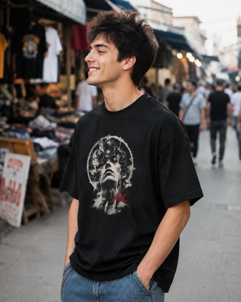 Abstract Portrait Oversized Graphic T-Shirt for Men – alternate view 2