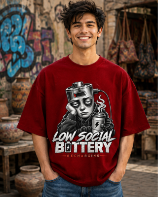 Low Social Battery Oversized Graphic T-Shirt – Unisex – front view