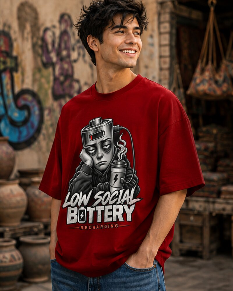 Low Social Battery Oversized Graphic T-Shirt – Unisex – alternate view 10