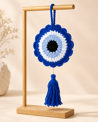 Handmade Crochet Evil Eye Hanging | Blue Nazar Decor