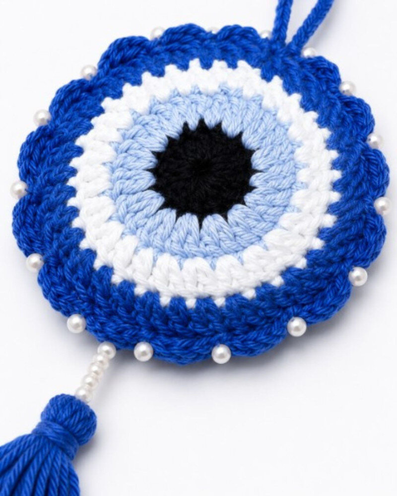 Handmade Crochet Evil Eye Hanging | Blue Nazar Decor