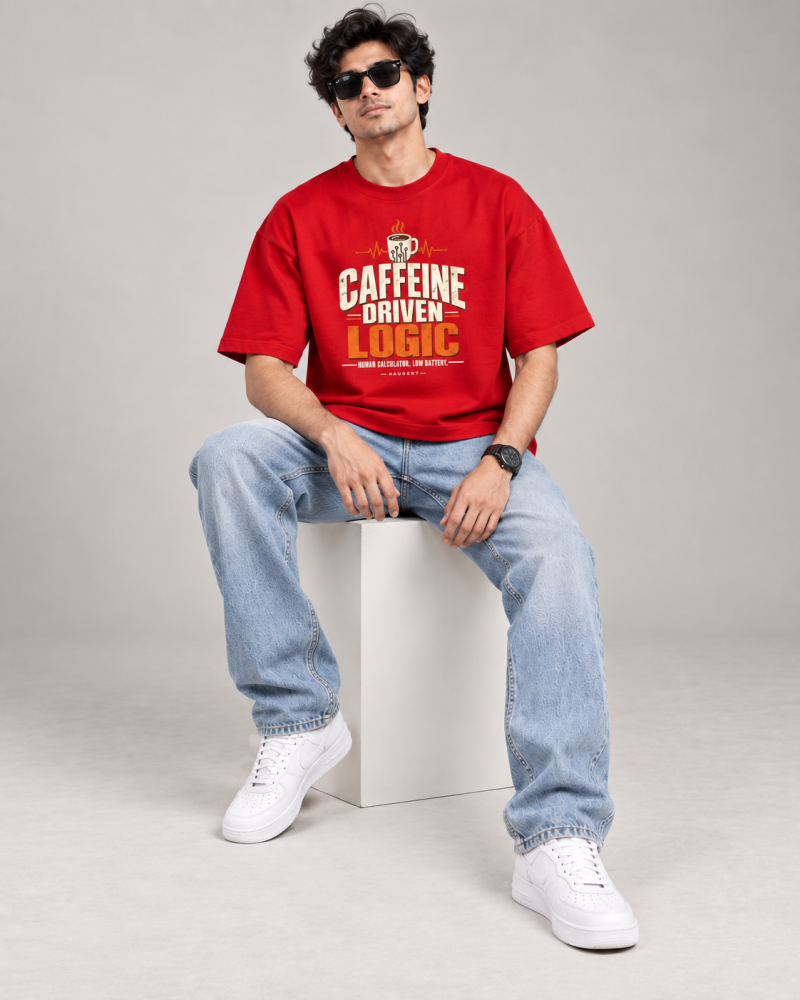 Caffeine Driven Logic Oversized Graphic T-Shirt – Unisex