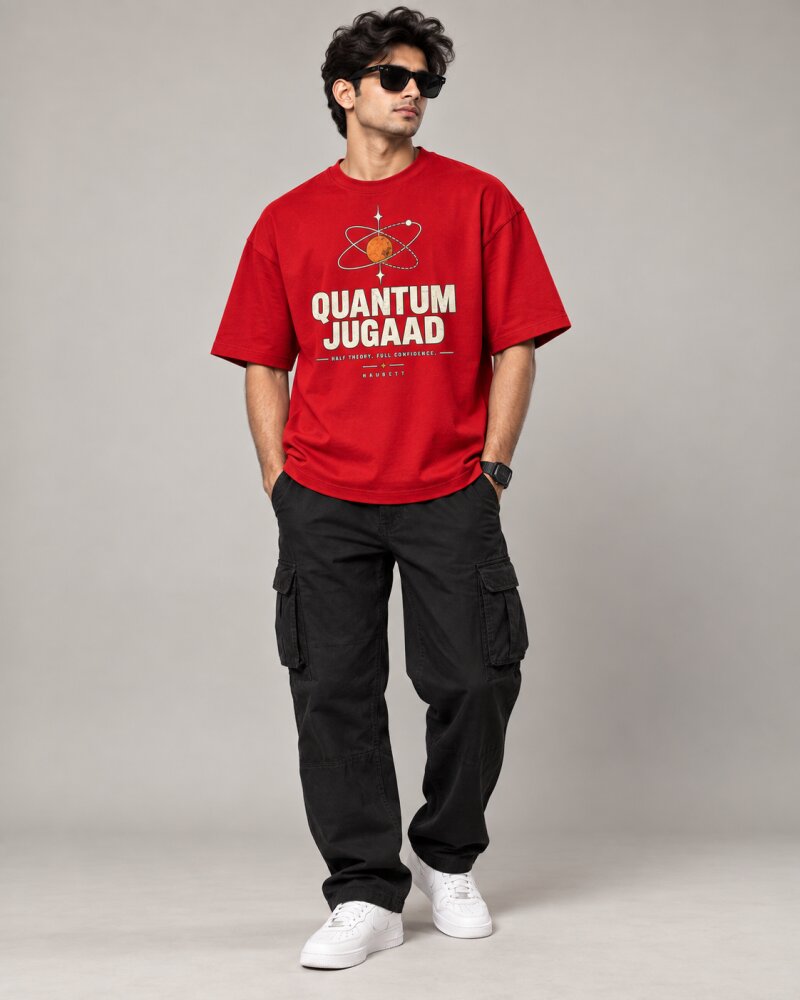 Quantum Jugaad Red oversized T-shirt - Haubett India product image