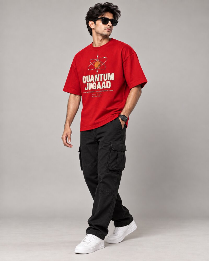 Quantum Jugaad Red oversized T-shirt - Haubett India product image