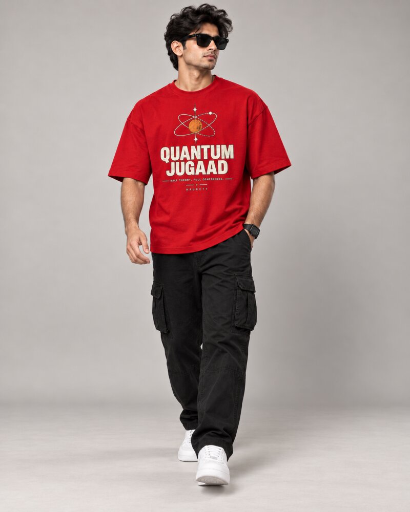 Quantum Jugaad Red oversized T-shirt - Haubett India product image