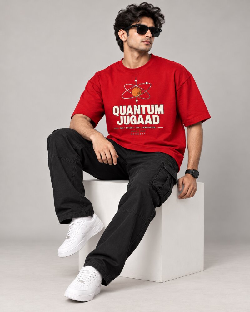 Quantum Jugaad Red oversized T-shirt - Haubett India product image