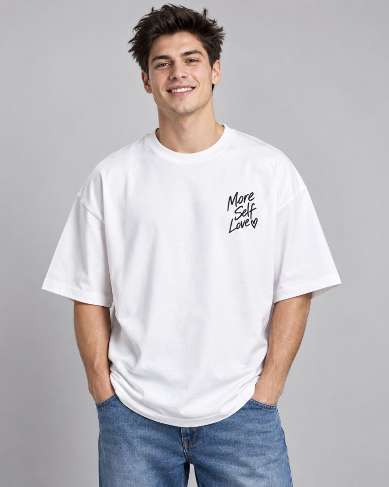 More Self Love White oversized T-shirt - Haubett India product image
