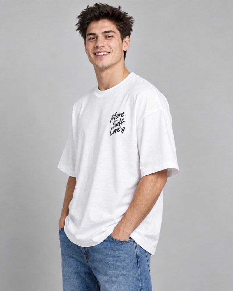 More Self Love White oversized T-shirt - Haubett India product image