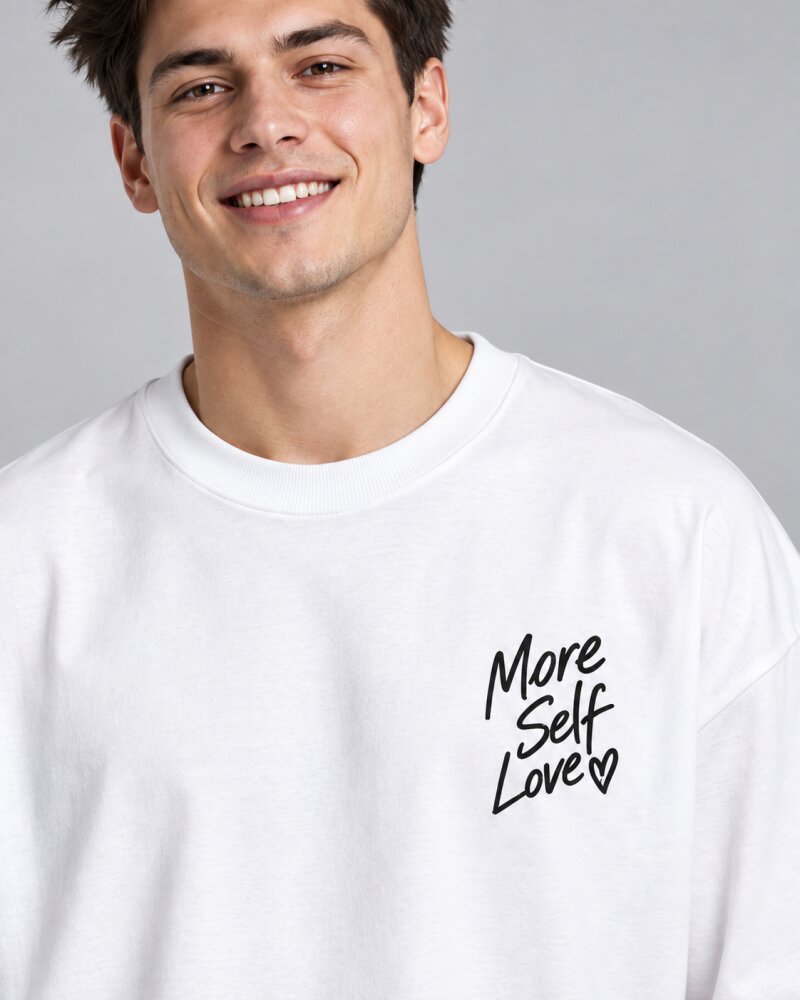 More Self Love White oversized T-shirt - Haubett India product image