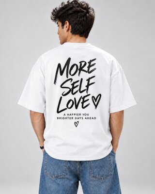 More Self Love White oversized T-shirt - Haubett India product image