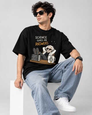 Science Give Me Answers Black oversized T-shirt - Haubett India product image