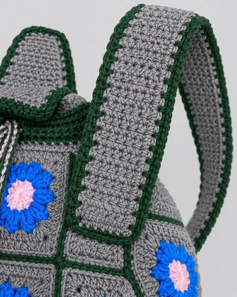 Floral Granny Square Crochet Backpack