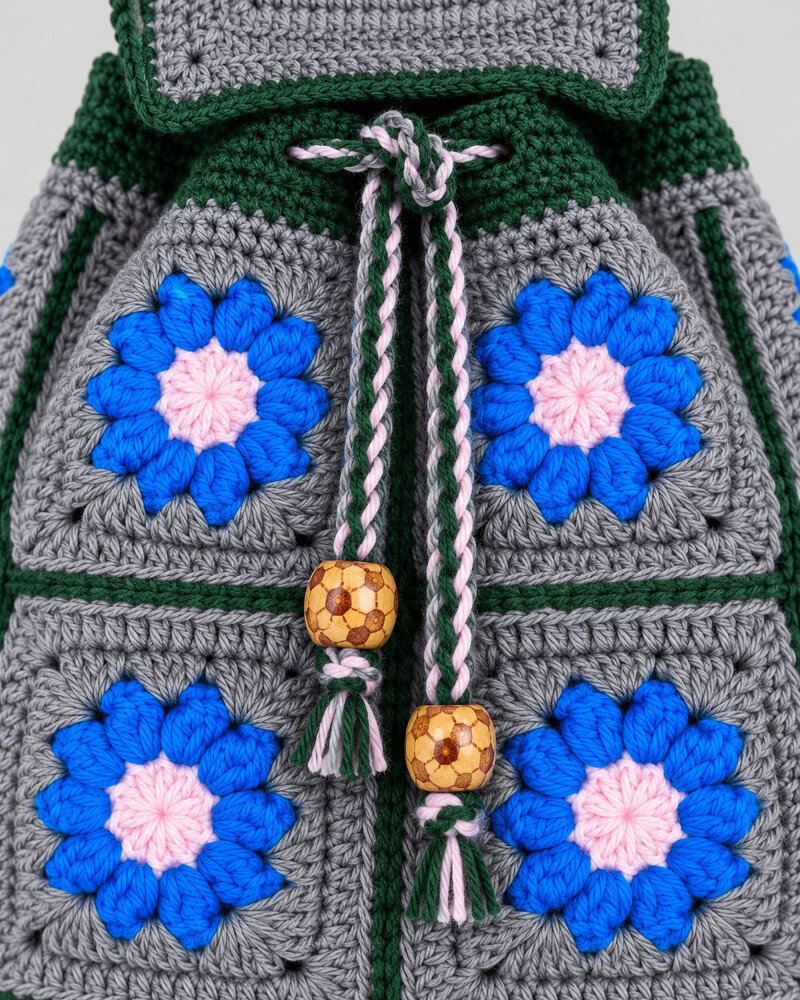 Floral Granny Square Crochet Backpack