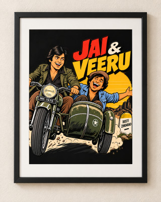 Sholay Jai & Veru A4 black frame wall art