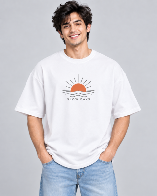 Slow Days White oversized T-shirt - Haubett India product image