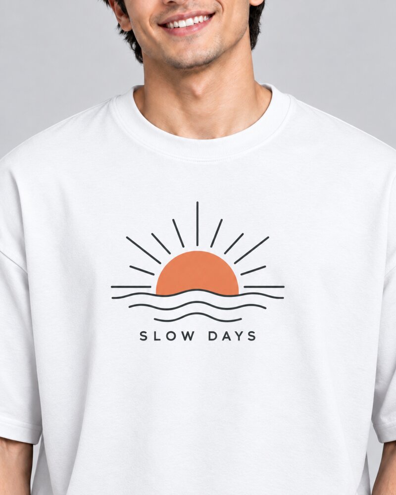 Slow Days White oversized T-shirt - Haubett India product image