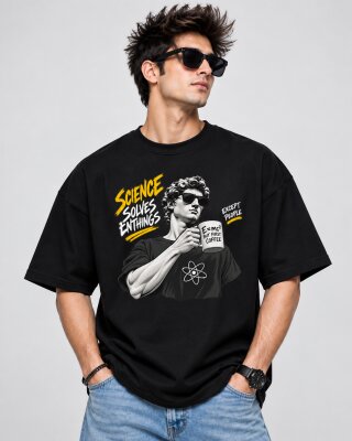 Science Solve Everything Black oversized T-shirt - Haubett India product image