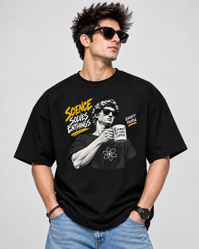 Science Solve Everything Black oversized T-shirt - Haubett India product image