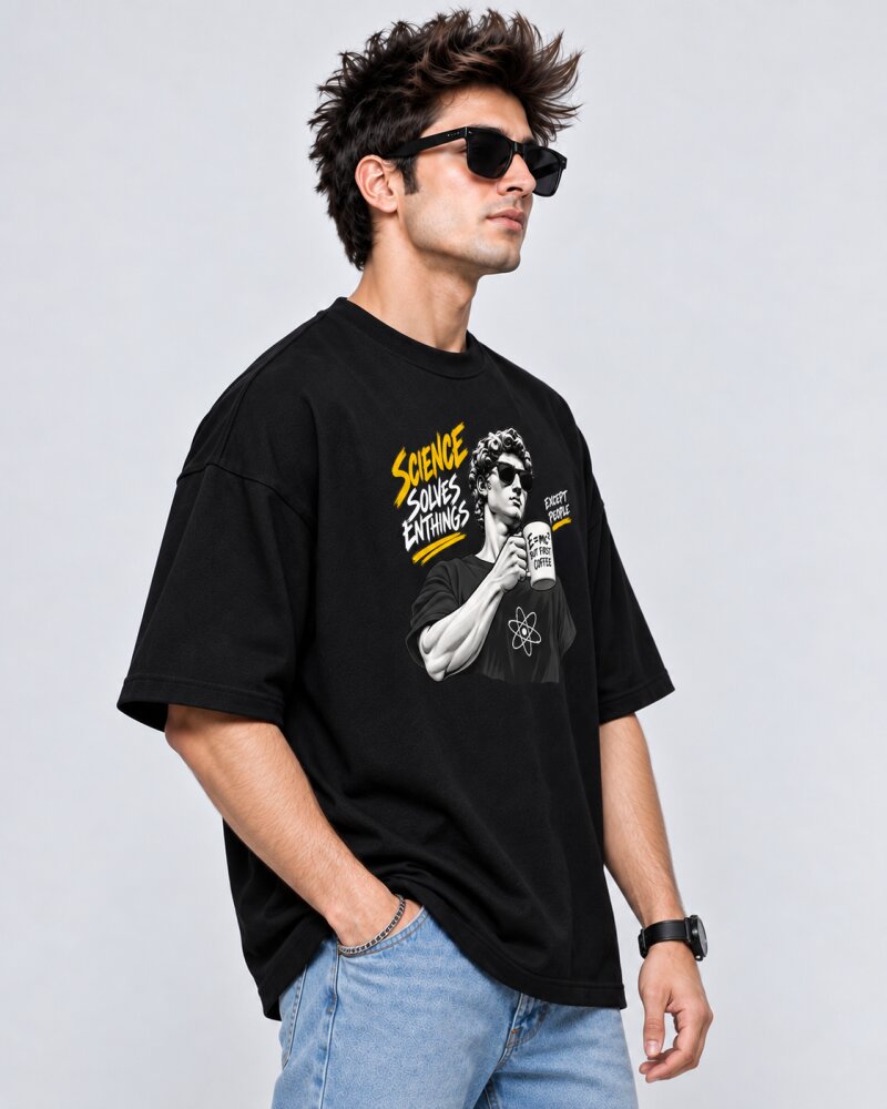 Science Solve Everything Black oversized T-shirt - Haubett India product image