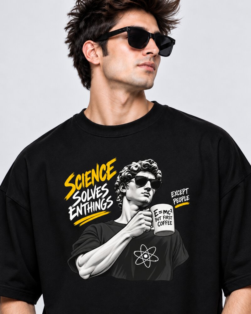 Science Solve Everything Black oversized T-shirt - Haubett India product image