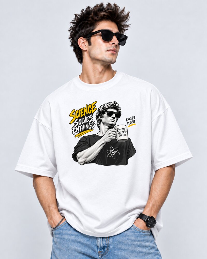 Science Solve Everything White oversized T-shirt - Haubett India product image