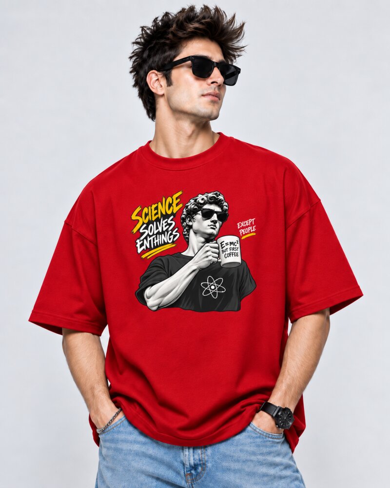 Science Solve Everything Red oversized T-shirt - Haubett India product image