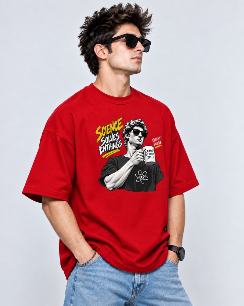 Science Solve Everything Red oversized T-shirt - Haubett India product image