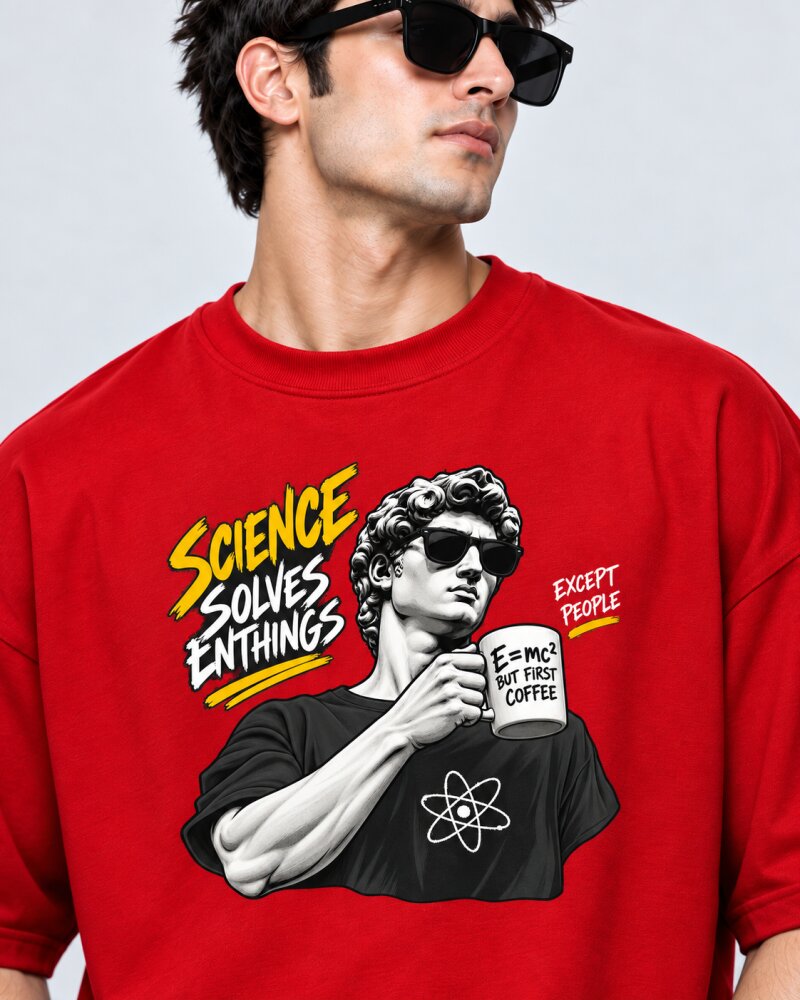 Science Solve Everything Red oversized T-shirt - Haubett India product image