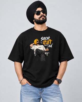 Punjabi "Soch Vaddi AA" Black oversized T-shirt - Haubett India product image