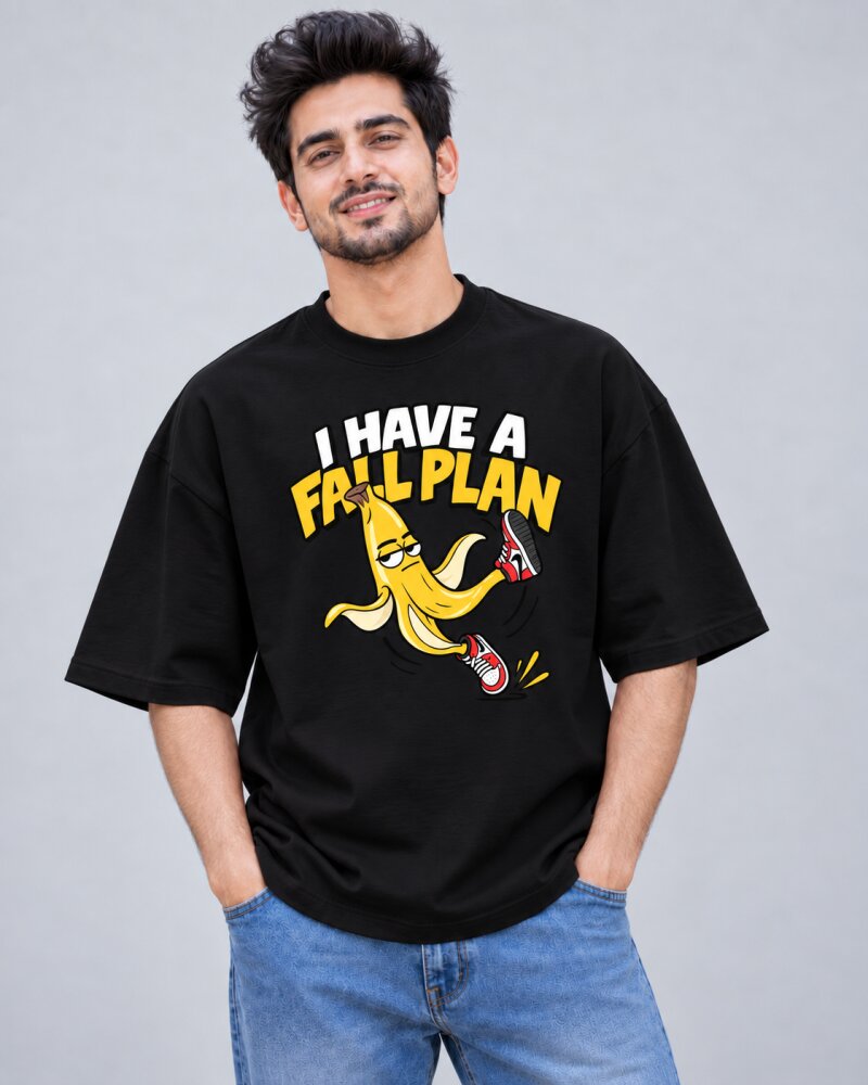 Full Plan Banana Black oversized T-shirt - Haubett India product image