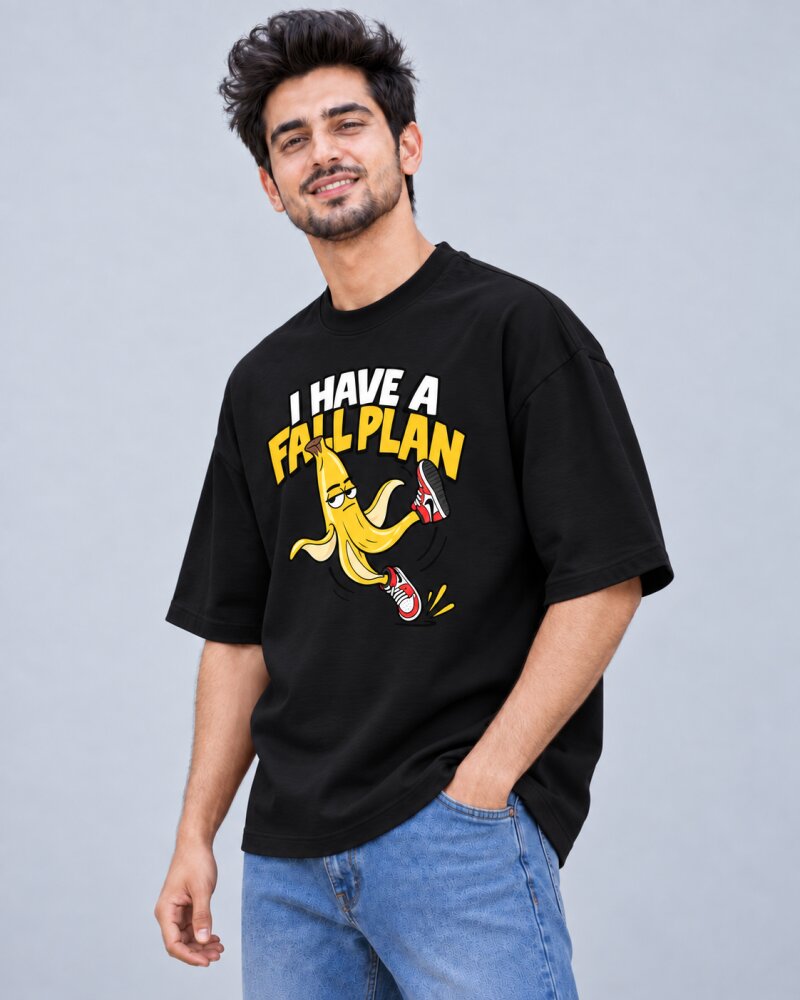 Full Plan Banana Black oversized T-shirt - Haubett India product image
