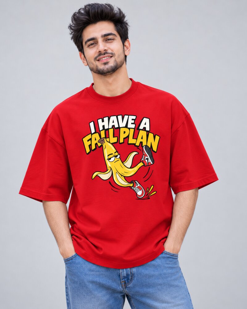 Full Plan Banana Red oversized T-shirt - Haubett India product image