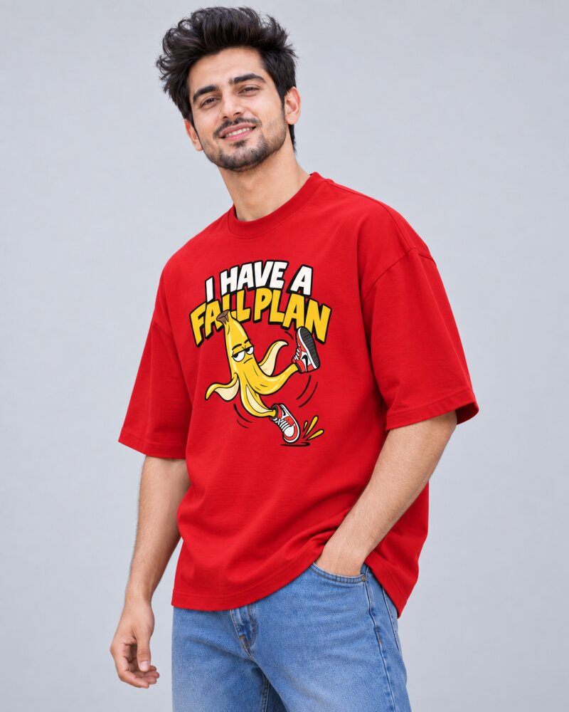 Full Plan Banana Red oversized T-shirt - Haubett India product image