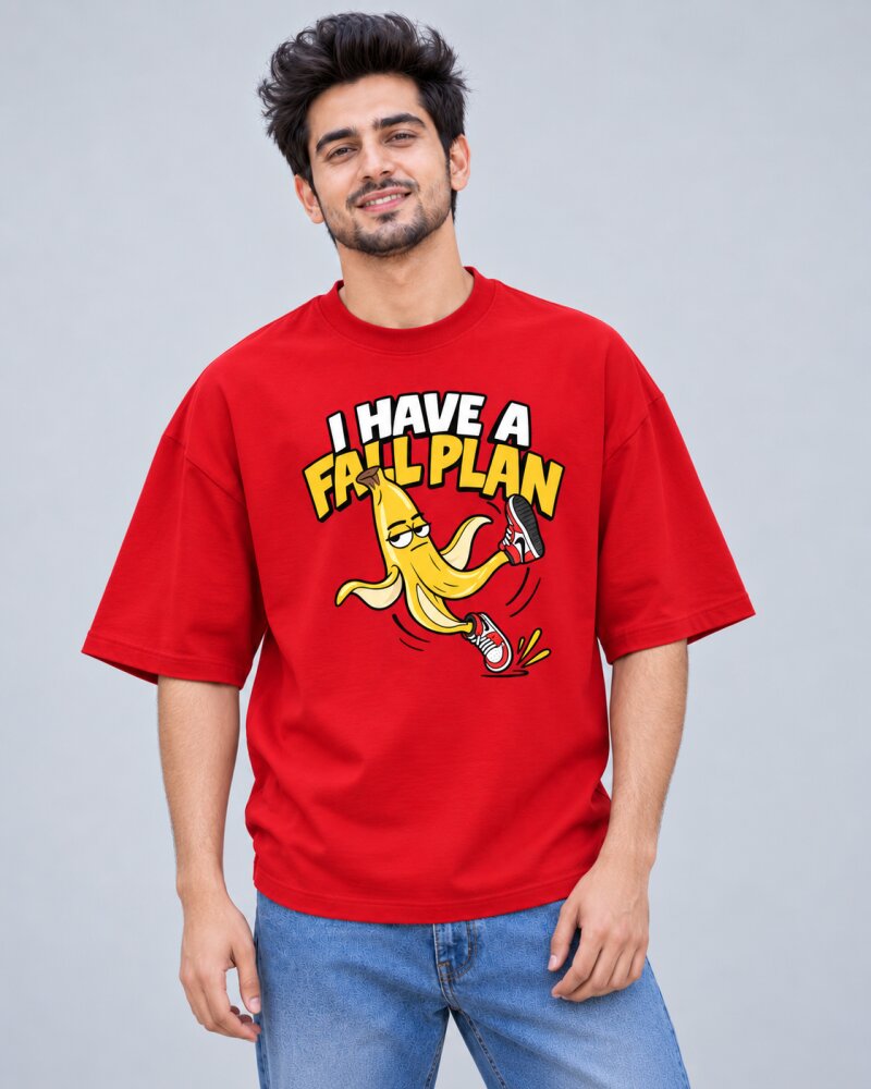 Full Plan Banana Red oversized T-shirt - Haubett India product image