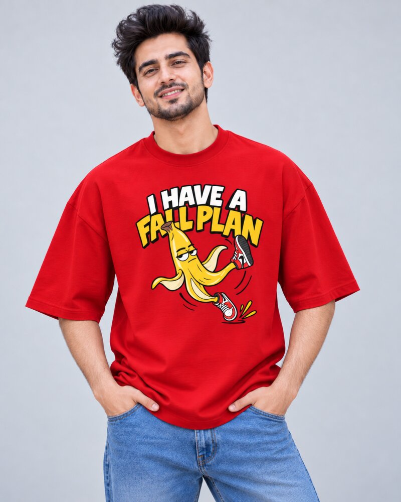 Full Plan Banana Red oversized T-shirt - Haubett India product image